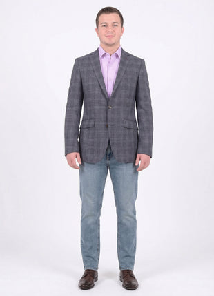 Napoli Slim Fit Blue & Gray Plaid Half Canvassed Silk Wool Blazer Sportcoat