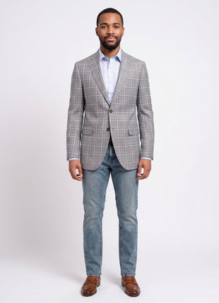 Napoli Slim Fit Blue & Yellow Plaid Two Button Half Canvassed Reda Wool Blazer - The Suit Depot