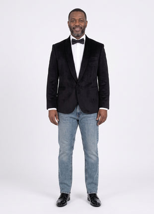 Steven Land Classic Fit Black Velvet Velour One Button Tuxedo Dinner Jacket - The Suit Depot