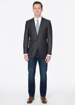 Label M Men's Classic Fit Charcoal Gray Two Button Wool Blazer Sportcoat - The Suit Depot