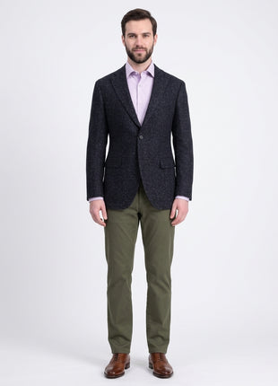 Napoli Slim Fit Navy Blue Donegal Two Button Half Canvassed Wool Sportcoat