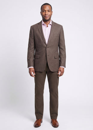 Classic Fit Brown Mini Check Two Button Wool Blazer Sportcoat