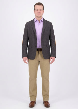 Mens Napoli Charcoal Textured Flannel Wool Sportcoat With Elbow Patches - The Suit Depot