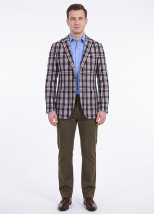 Mens Napoli Blue Plaid Half Lined Canvassed Marzotto Wool Sportcoat Patch Pocket - The Suit Depot