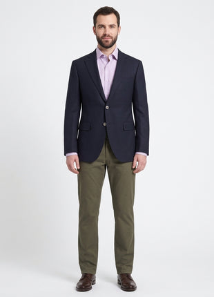 Napoli Slim Fit Navy Blue Textured Two Button Half Canvassed Zegna Wool Blazer - The Suit Depot