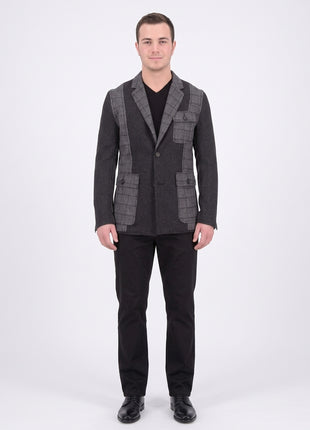 Mens Napoli Charcoal Gray Patchwork Unstructured Unlined Wool Sportcoat - The Suit Depot