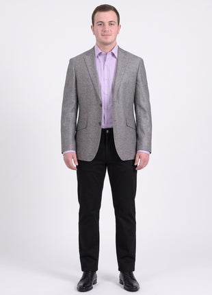 Mens Napoli Gray Sharkskin Half Canvassed Wool Silk Blend Blazer Sportcoat - The Suit Depot