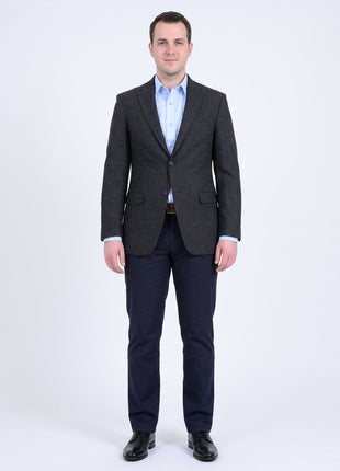 Tommy Hilfiger Trim Fit Charcoal Textured Soft Tailored Two Button Wool Blazer - The Suit Depot