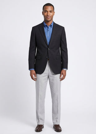 Napoli Classic Fit Navy Blue Tonal Houndstooth Half Canvassed Wool Silk Blazer - The Suit Depot
