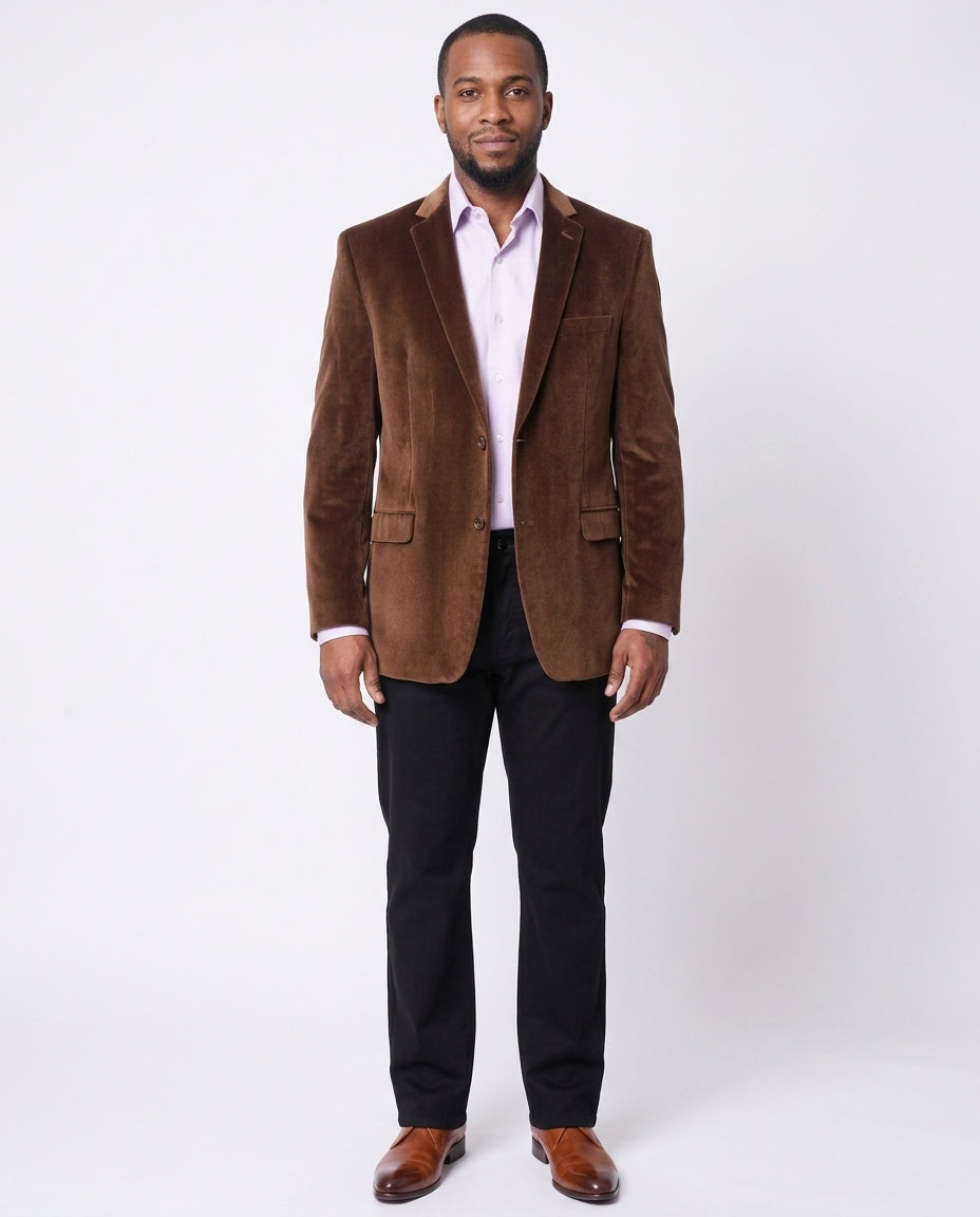 I Uomo Mens Brown Velour 100% Cotton Regular Fit 2 Button Blazer Sport Coat, 42 / Long I Uomo Mens Brown Velour 100% Cotton Regular Fit 2 Button Blazer Sport Coat, 42 / Long