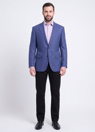 Napoli Classic Fit Blue Stepweave Half Canvas Wool Blazer Coat