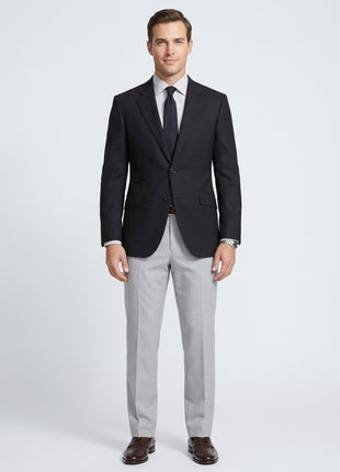 Napoli Slim Fit Black Textured Half Canvassed Zegna Wool Blazer Sportcoat