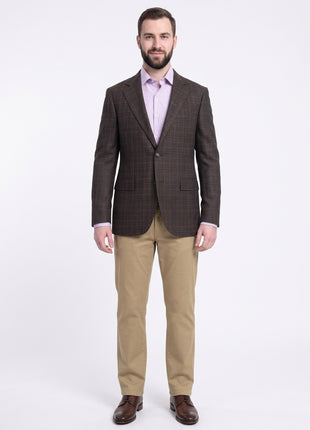 Napoli Slim Fit Brown Glen Plaid Two Button Half Canvassed Wool Blazer Sportcoat