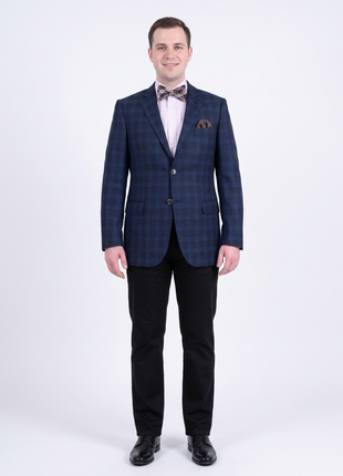Zanetti Regular Fit Navy Blue Plaid Two Button Wool Blazer Sportcoat - The Suit Depot