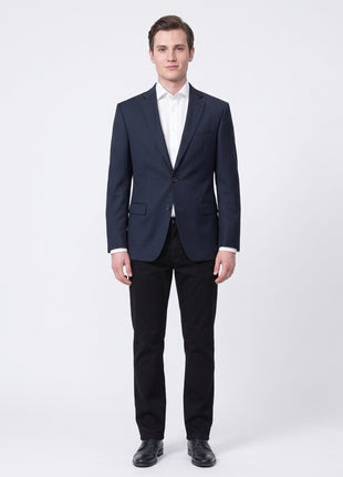 Michael Kors Solid Navy Blue Classic Fit Notch Lapel Wool 2-Button Blazer