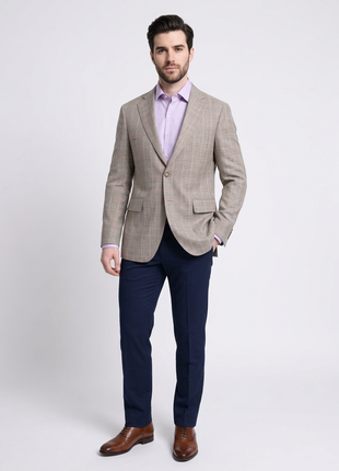 Napoli Slim Fit Brown Plaid Half Canvassed Linen Blend Blazer Sportcoat