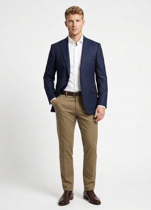 Napoli Slim Fit Blue Diamond Check Half Canvassed V.B.C Wool Blend Blazer