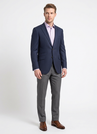 Napoli Slim Fit Blue Houndstooth Half Canvassed Vbc Wool Silk Blazer Sportcoat