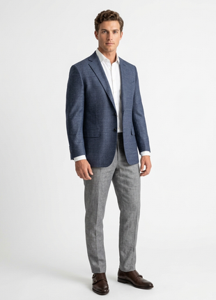 Blujacket Mens Blue Textured Classic Fit Reda Wool Blazer Sportcoat