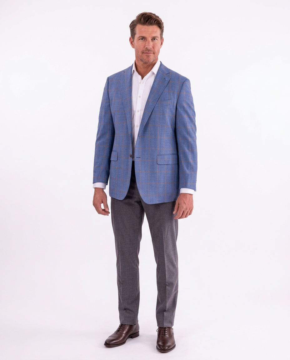 Mens Blujacket Blue Plaid Regular Fit Drago Wool 1/4 Lined Blazer Sportcoat, 40 / Regular Mens Blujacket Blue Plaid Regular Fit Drago Wool 1/4 Lined Blazer Sportcoat, 40 / Regular