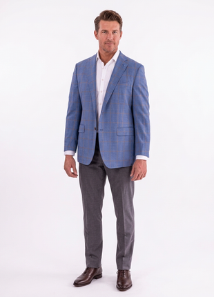 Mens Blujacket Blue Plaid Regular Fit Drago Wool 1/4 Lined Blazer Sportcoat