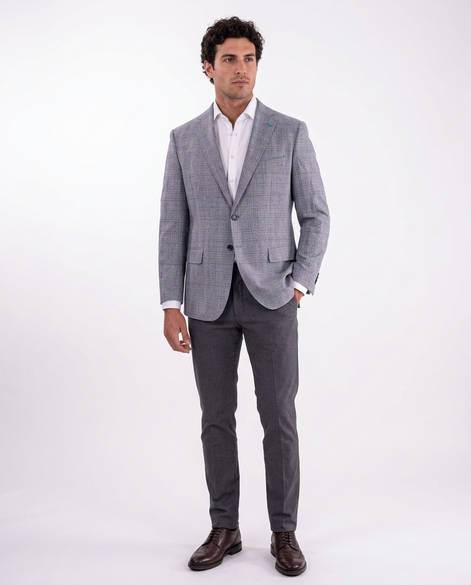 Blujacket Gray & Blue Plaid Classic Fit Lanificio Di Pray Silk