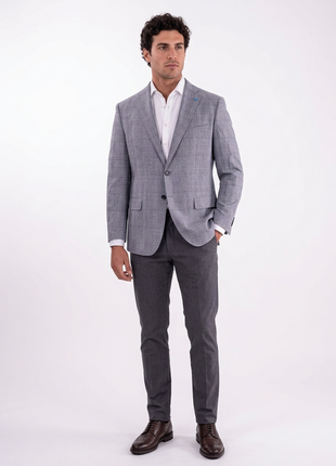 Blujacket Gray & Blue Plaid Classic Fit Lanificio Di Pray Silk Wool Blazer Sportcoat