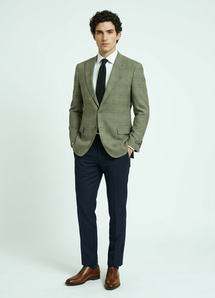 Canuti By Steven Land Mens Taupe Plaid Modern Fit Peak Lapel 2 Button Blazer Sportcoat - The Suit Depot