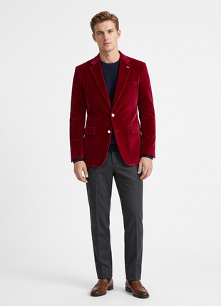 Kent & Park Men's Velvet Solid Red Classic Fit Blazer Sportcoat