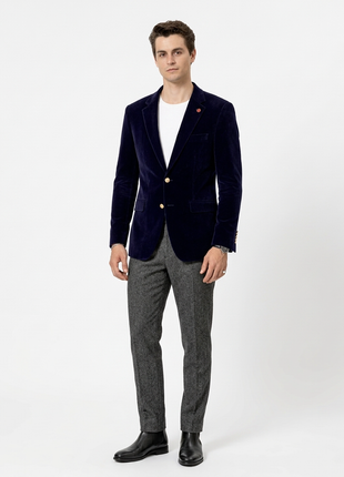 Kent & Park Men's Velvet Solid Navy Blue Classic Fit Blazer Sportcoat