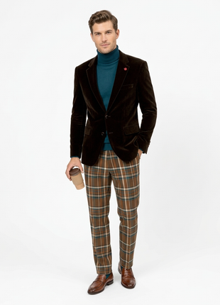 Kent & Park Men's Velvet Solid Brown Classic Fit Blazer Sportcoat