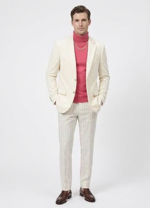 Kent & Park Men's Velvet Solid Cream Classic Fit Blazer Sportcoat
