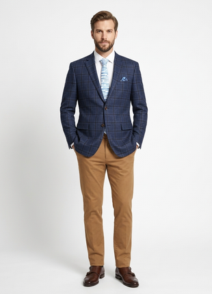 Raphael Men's Navy Blue Plaid 100% Wool Classic Fit Blazer Sportcoat
