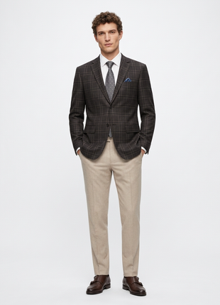 Raphael Men's Dark Brown Plaid 100% Wool Slim Fit Blazer Sportcoat - The Suit Depot