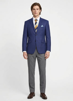 Raphael Men's Blue Plaid Wool Blend Slim Fit Blazer Sportcoat - The Suit Depot