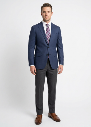 Napoli Slim Fit Blue Textured Two Button Half Canvassed Wool Blazer Sportcoat