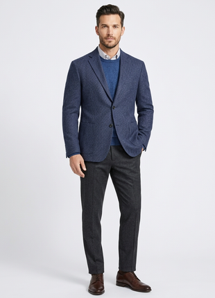 Mens Navy Blue Herringbone Wool Cashmere Half Lined Blazer Sportcoat