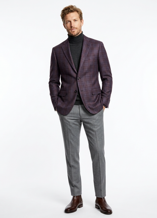 Mens Purple Plaid 100% Reda Wool Two Button Blazer Sportcoat