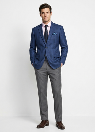 Raphael Mens Blue Plaid Classic Fit Stretch 2 Button Blazer Sportcoat