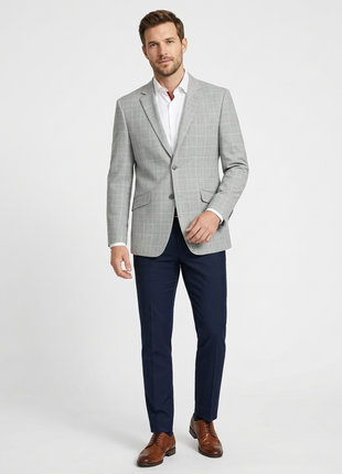 Raphael Mens Gray Check Slim Fit 2 Button Stretch Blazer Sportcoat