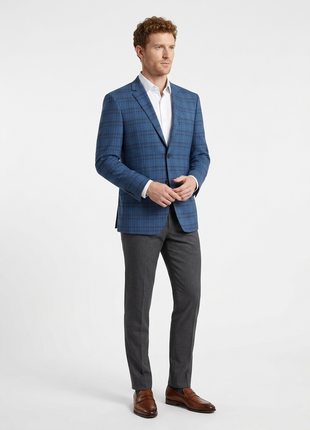 Raphael Mens Blue Plaid Slim Fit 2 Button Stretch Blazer Sportcoat