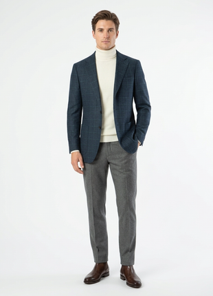 Sartoria Mazara Mens Slim Fit Blue With Green Check Two Button Stretch Blazer Sportcoat