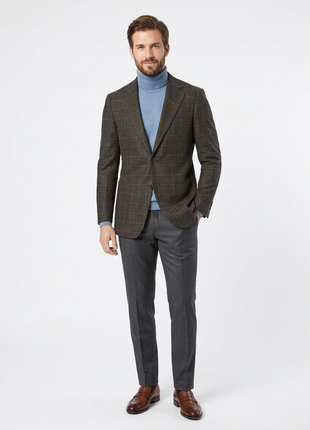 Sartoria Mazara Mens Slim Fit Brown With Blue Check Two Button Stretch Blazer Sportcoat