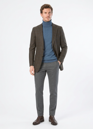 Sartoria Mazara Mens Classic Fit Brown & Blue Check Two Button Stretch Blazer Sportcoat