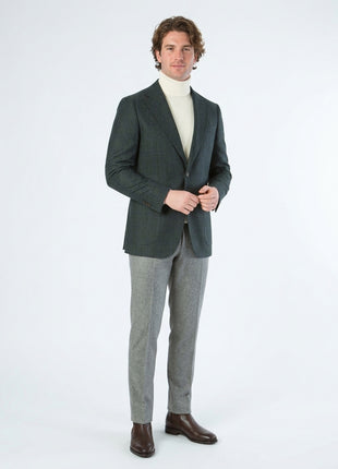Sartoria Mazara Mens Slim Fit Green With Blue Check Two Button Stretch Blazer Sportcoat