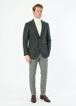 Sartoria Mazara Mens Classic Fit Green With Blue Check 2 Button Stretch Blazer Sportcoat