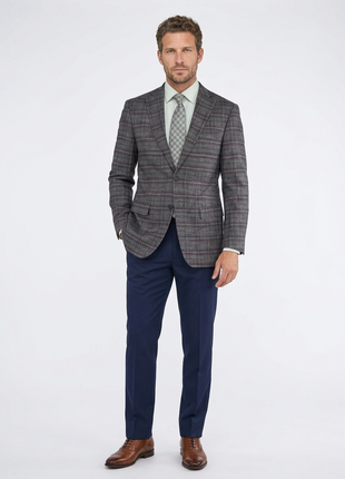 Giorgio Fiorelli Mens Gray & Purple Plaid 2 Button Blazer Sportcoat