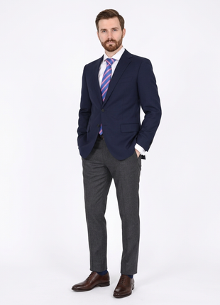 Blujacket Mens Solid Navy Blue 100% Wool Trim Fit 2 Button Blazer Sportcoat