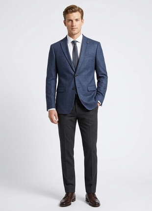 John Varvatos BLEECKER Half-Canvassed Blue Two Button Wool Blend Blazer