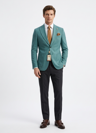 Romaster Teal Slim Fit Stretch Wool Blend Blazer Sportcoat With Patch Pockets